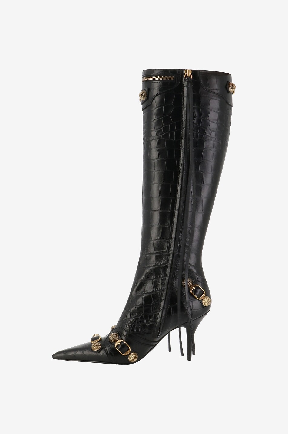 BALENCIAGA Stiefel aus Leder in Kroko-Optik mit Absatz Cagole 90 Damen SCHWARZ 3