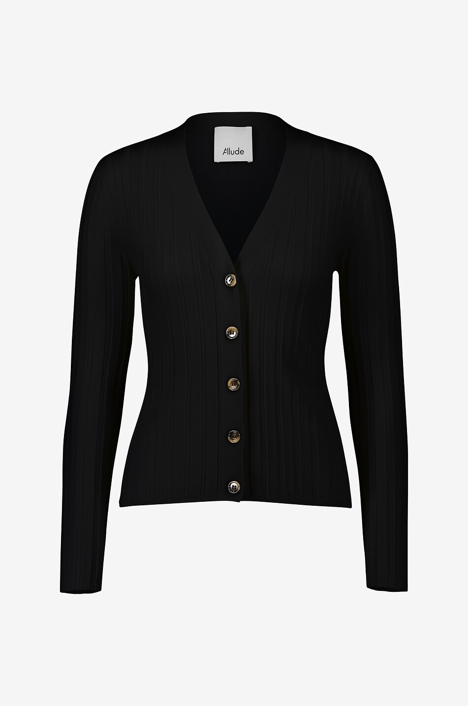 ALLUDE Fitted ribbed V-neck cardigan Women BLACK 1
