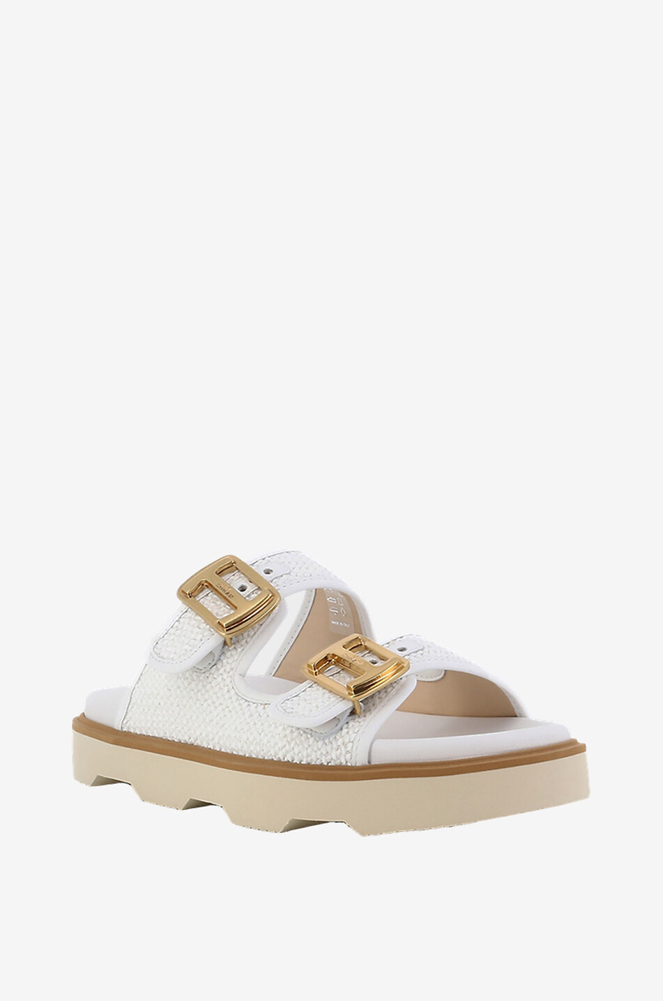 Mules ouvertes en raphia et cuir à plateau H620