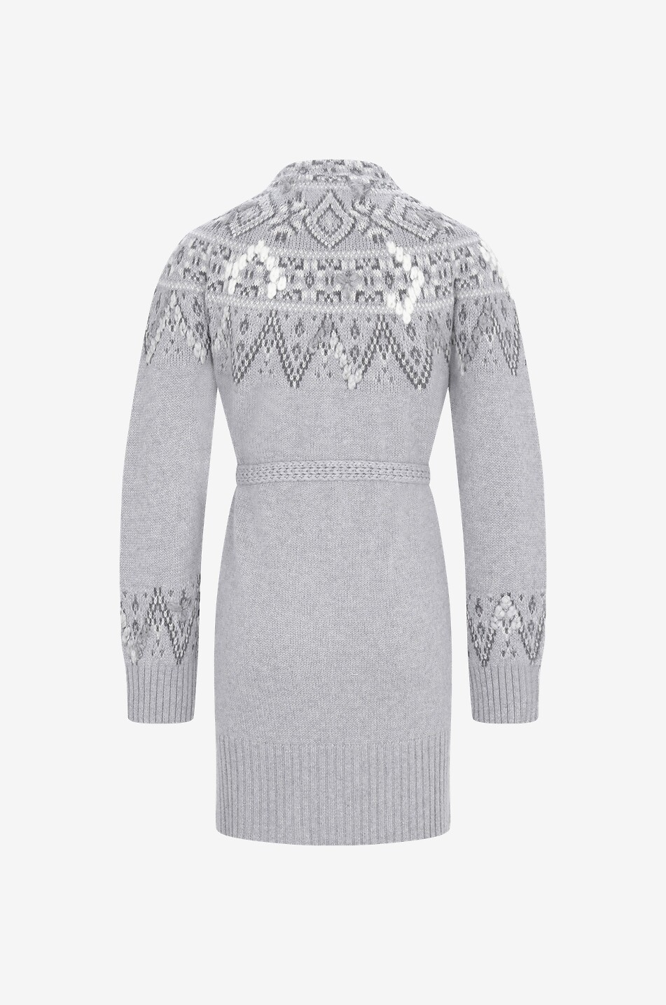 Belted embroidered long jacquard cardigan