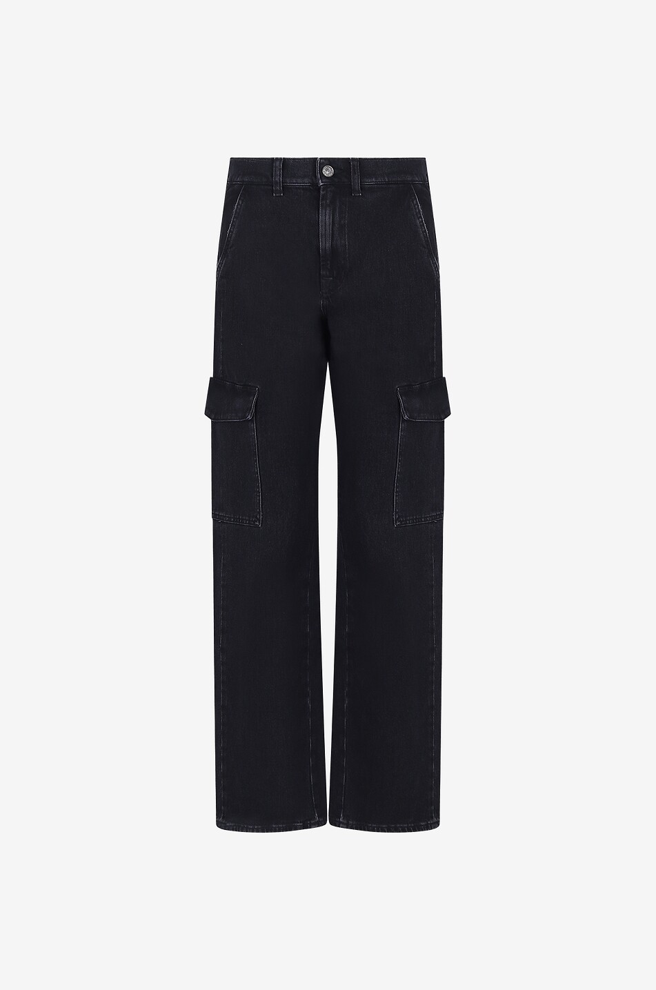 7 FOR ALL MANKIND Jean cargo large taille haute en coton Tess Femme NOIR 1