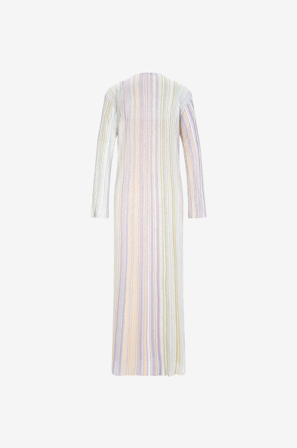 Langes Lochstrick-Kleid mit Streifen und Pailletten