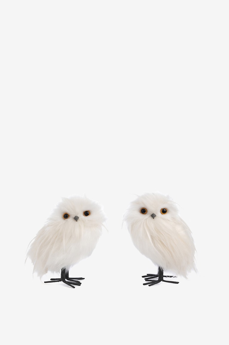 GOODWILL 2er-Set Weihnachtsdekorationen Furry Long Hair Owl Haus WEISS 1
