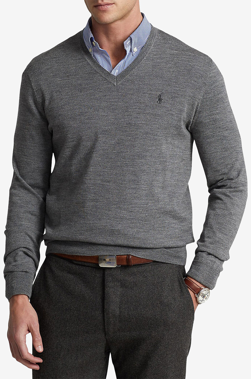 POLO RALPH LAUREN V-Kragen-Pullover aus waschbarer Wolle Slim Fit Pony Herren DUNKELGRAU 2