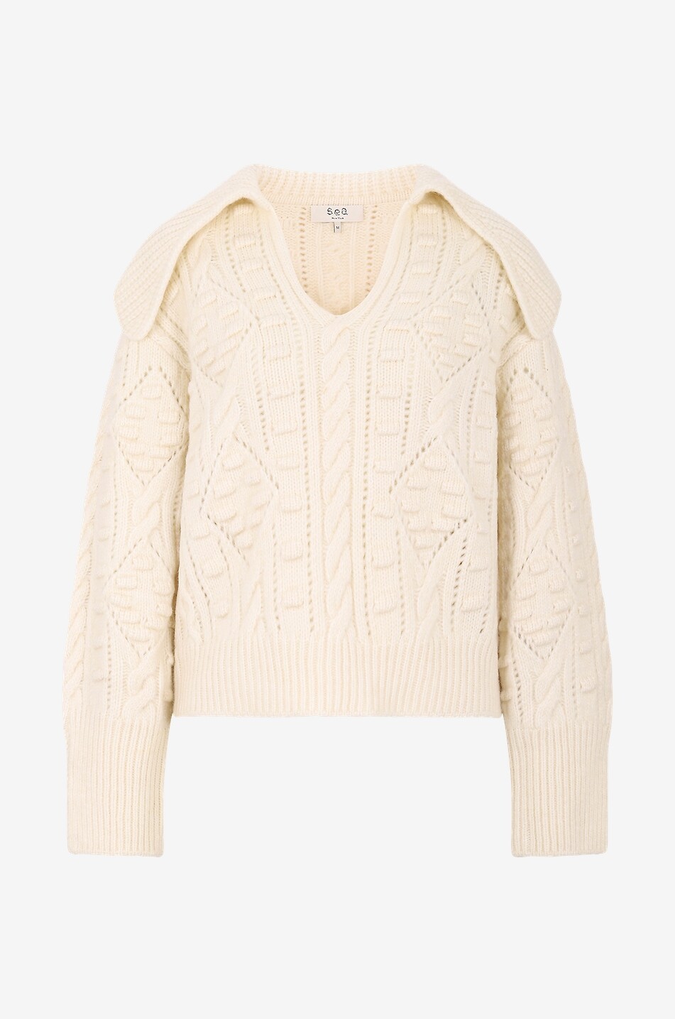 SEA Pull col V en laine à motif Cele Femme BLANC CASSE 1