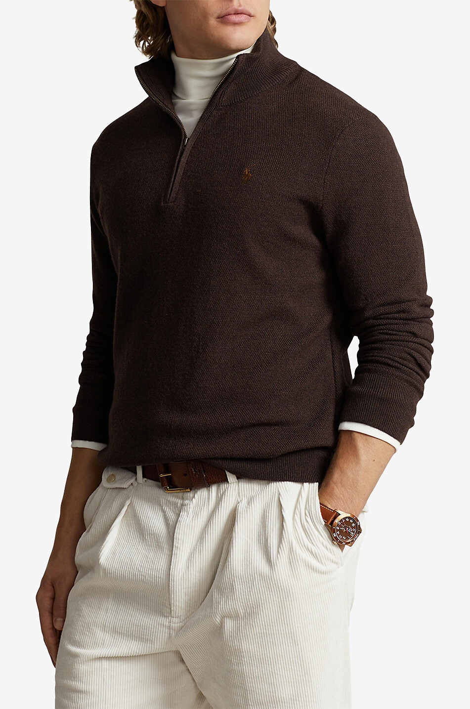 POLO RALPH LAUREN Pull fin en laine lavable à col montant zippé Pon Homme MARRON 3