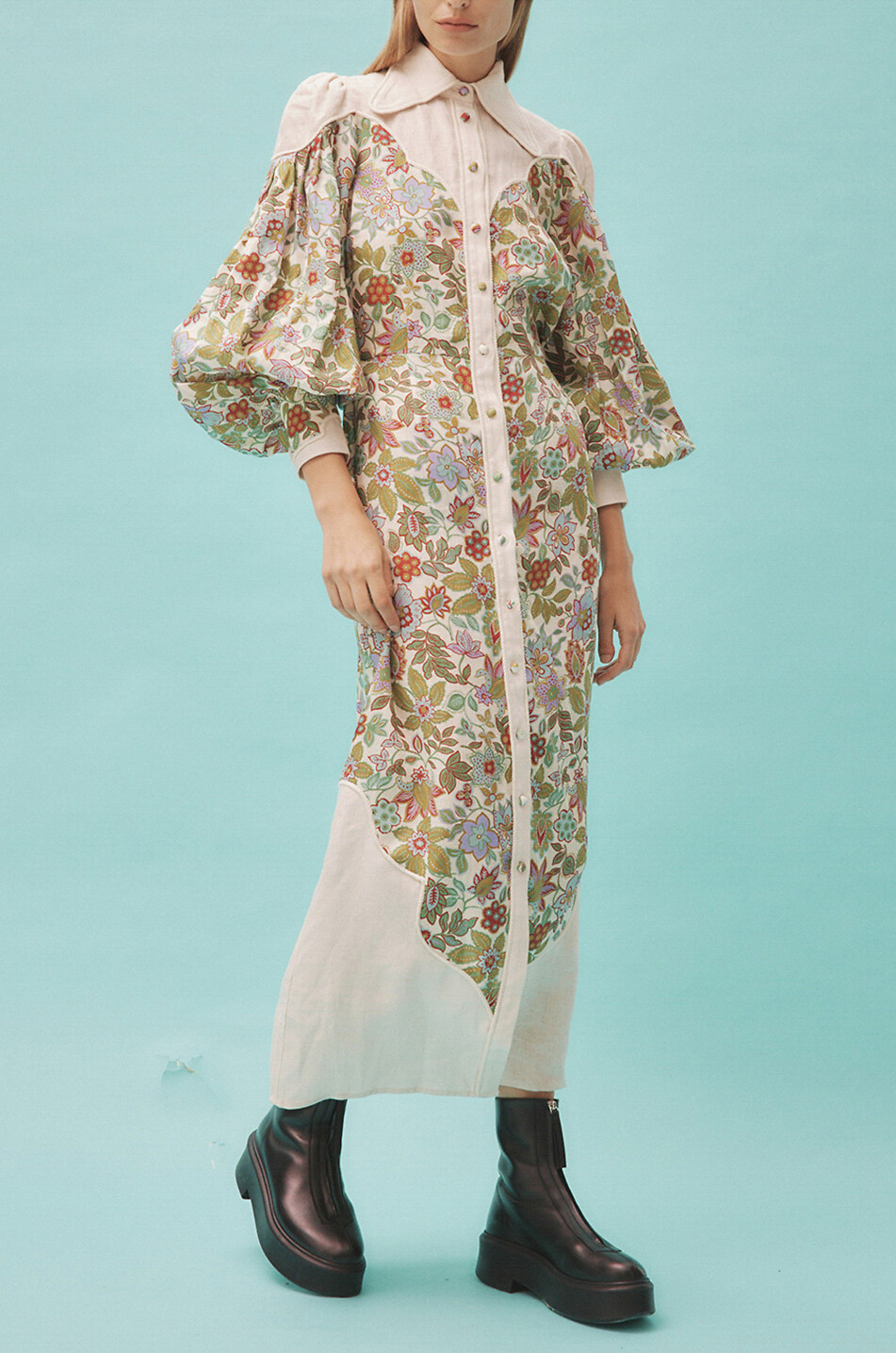 Robe chemise midi en lin fleuri Isabella Panel