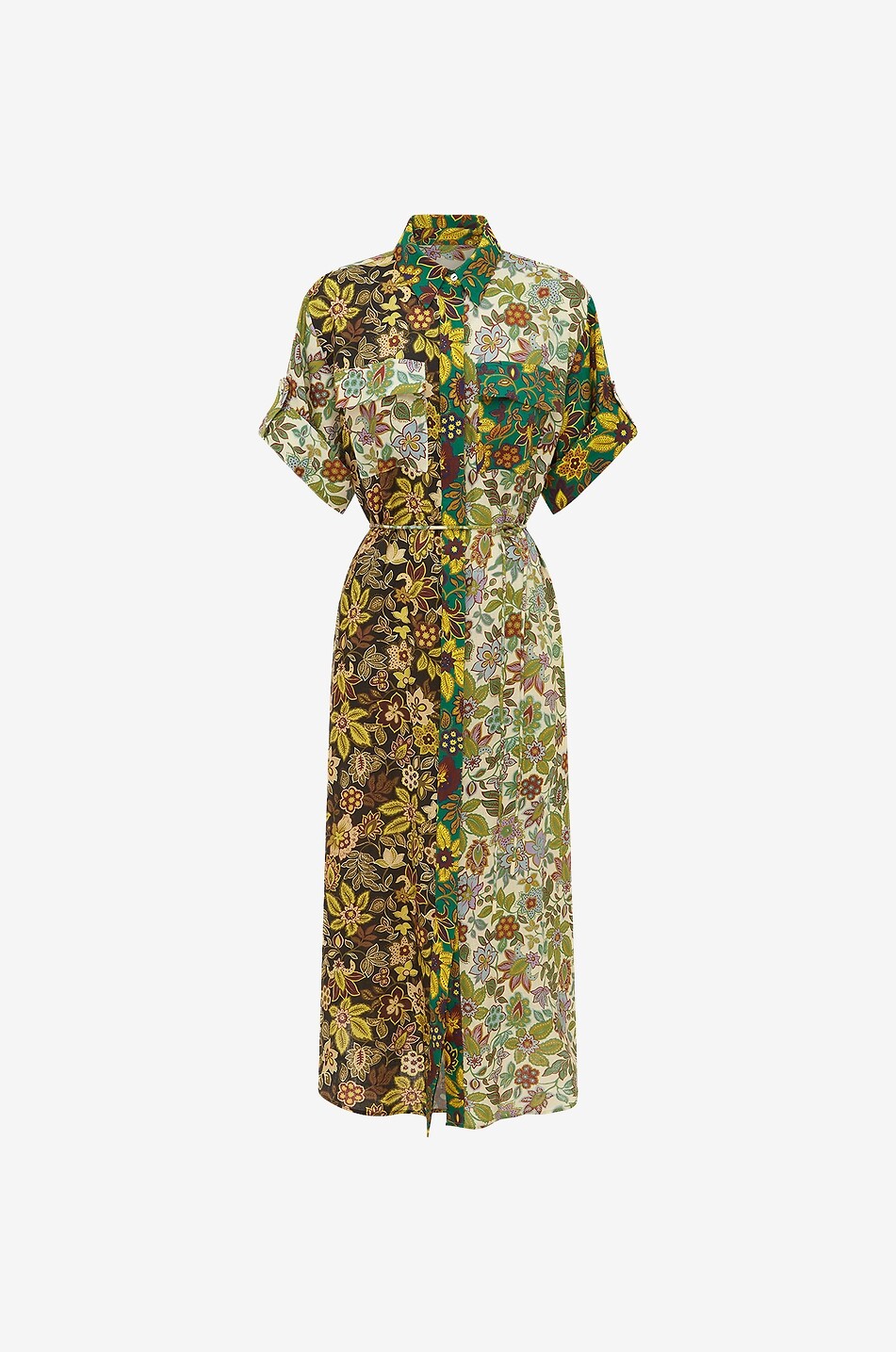 Robe chemise midi en lin fleuri Isabella Patchwork