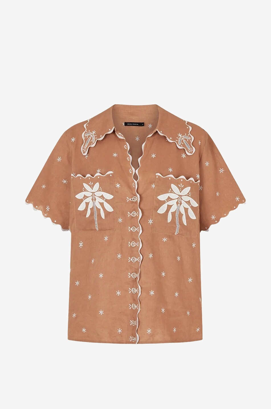 Kurzarm-Hemd aus besticktem Leinen Palmiere