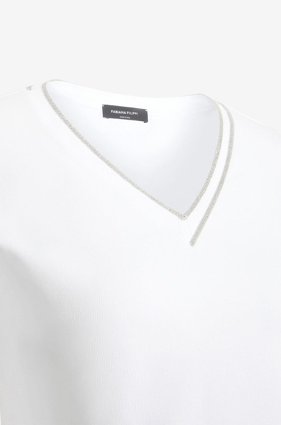FABIANA FILIPPI Beaded V-neck long-sleeved T-shirt Women WHITE 3
