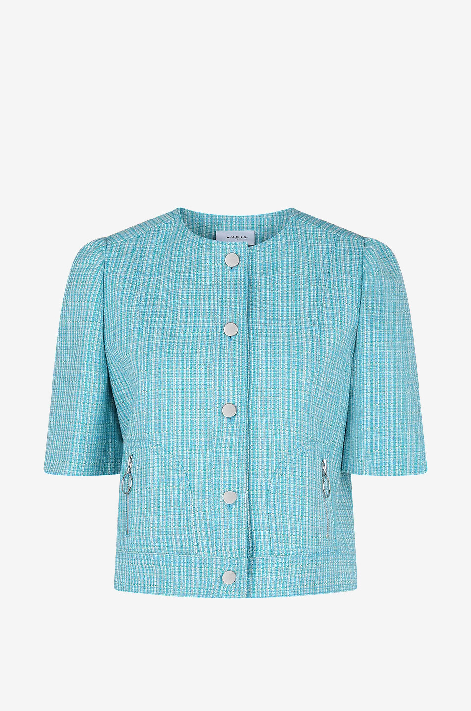 Short-sleeved linen and cotton tweed jacket