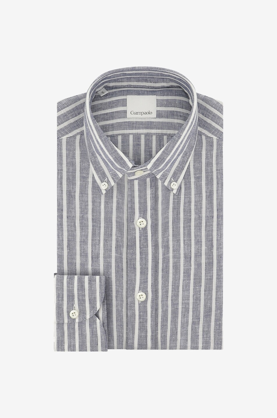 GIAMPAOLO Chemise manches longues en lin rayé Homme BLEU FONCE 1