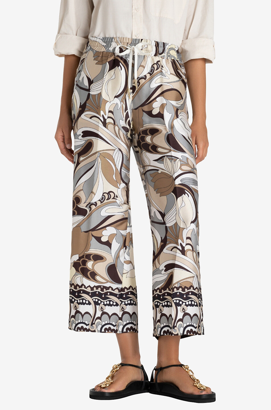 Pantalon large en sergé imprimé fleurs Clara