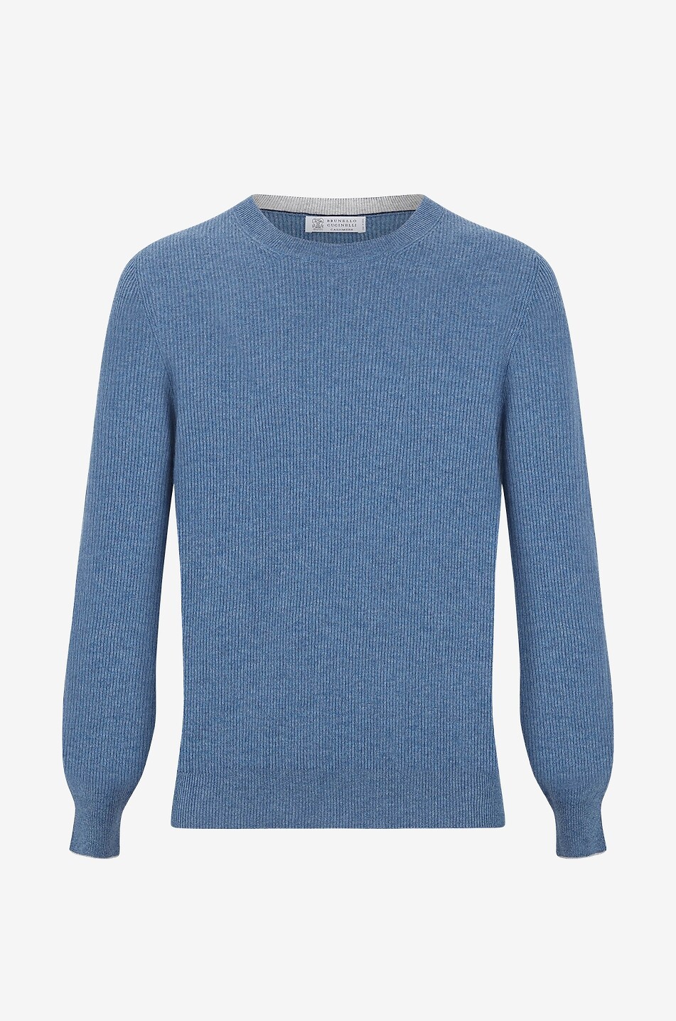 BRUNELLO CUCINELLI Pull côtelé à col rond en cachemire Homme BLEU MOYEN 1