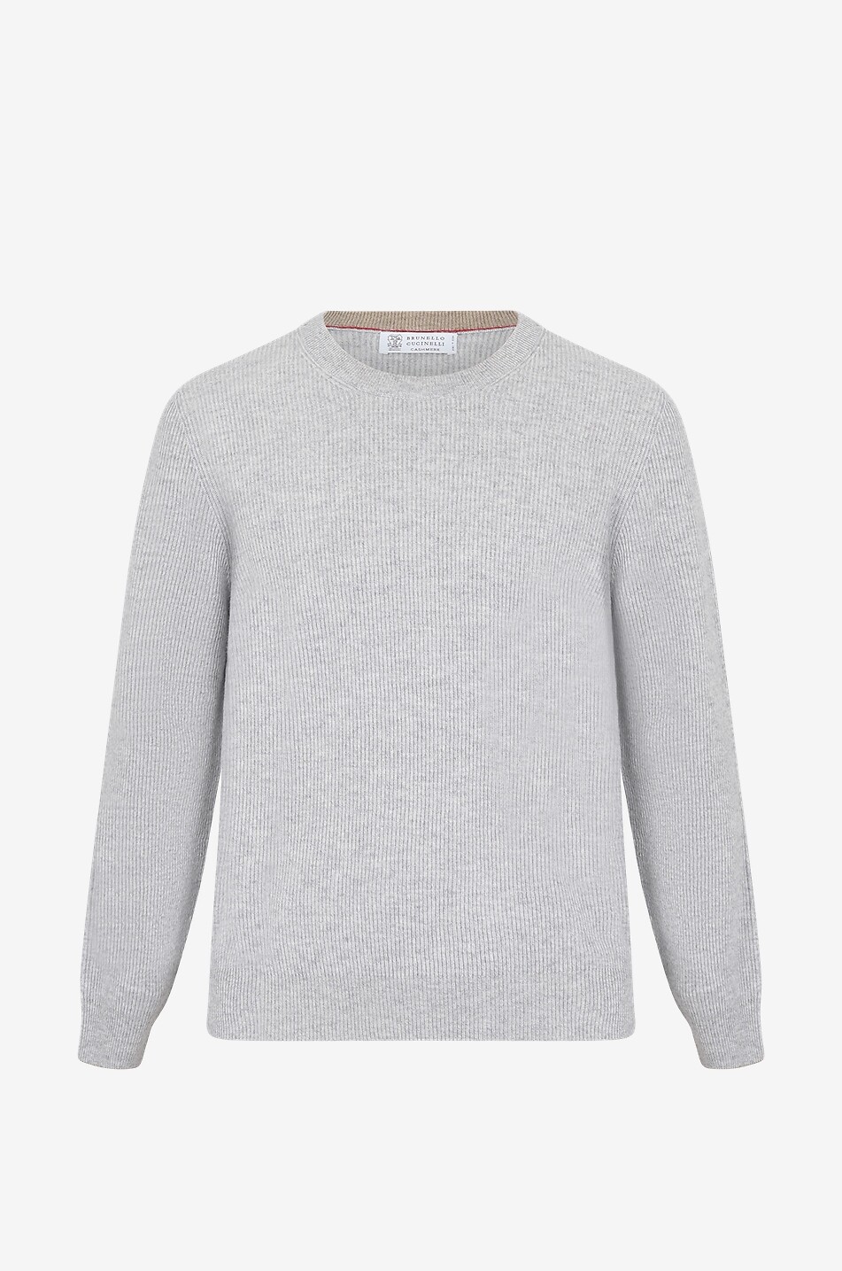 BRUNELLO CUCINELLI Ribbed crewneck cashmere jumper Men LIGHT GREY 1
