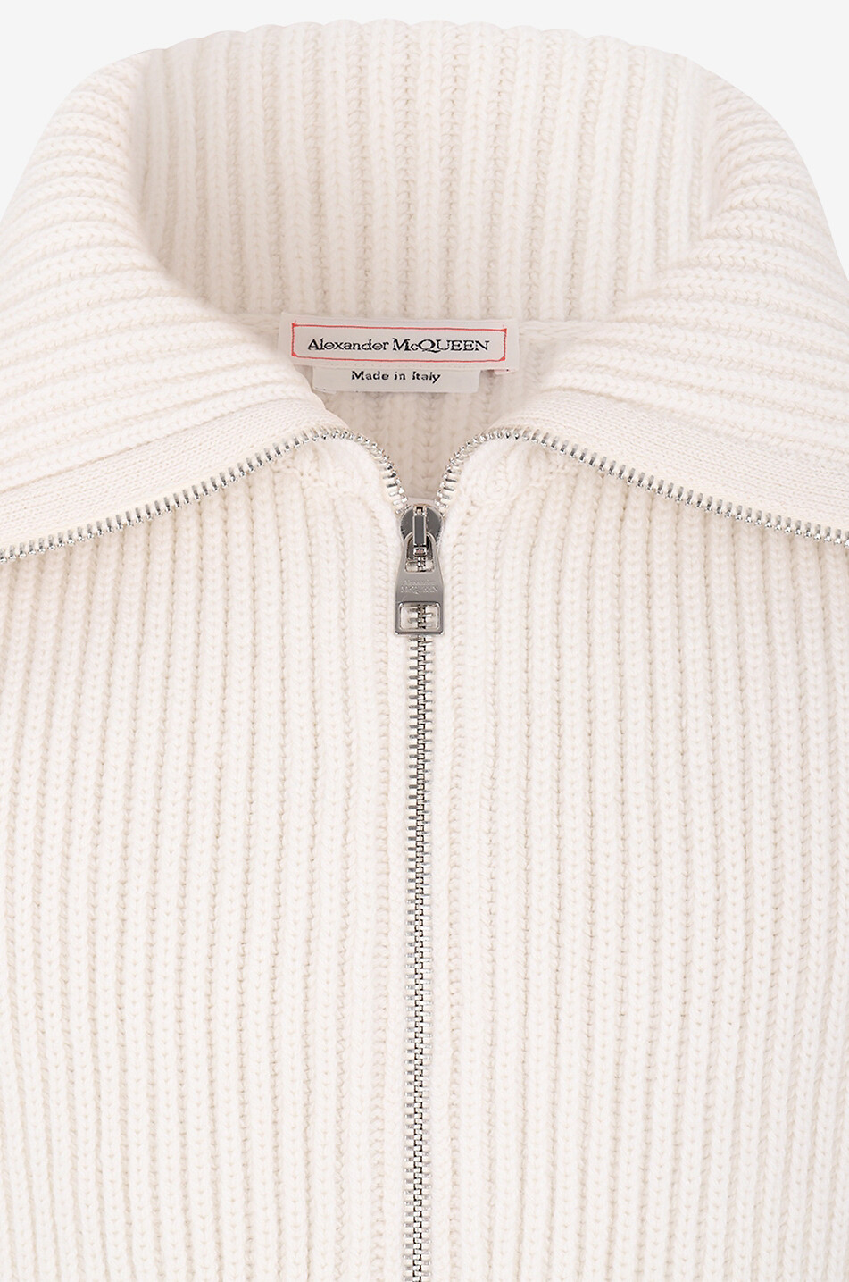 Full-zip chunky rib knit cardigan with stand-collar