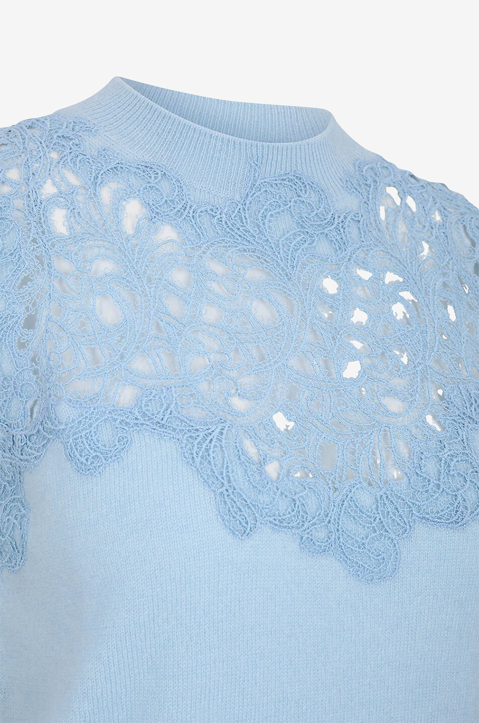 Lace adorned sleeveless cashmere jumper