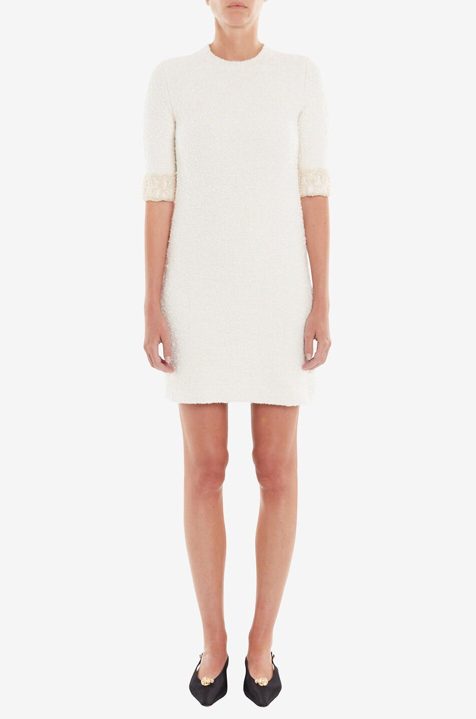 LANVIN Mini-Tweed-Strick-Kleid in A-Form mit Perlenstickereien Damen CREMEFARBEN 3