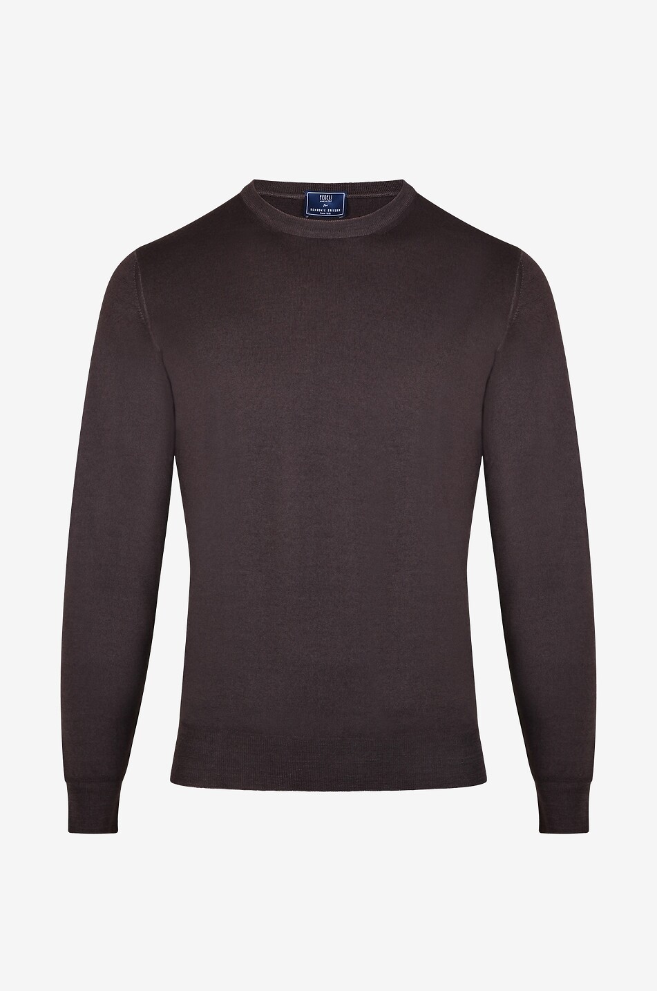 FEDELI Rundhals-Wollpullover Argentina Herren DUNKELBRAUN 1