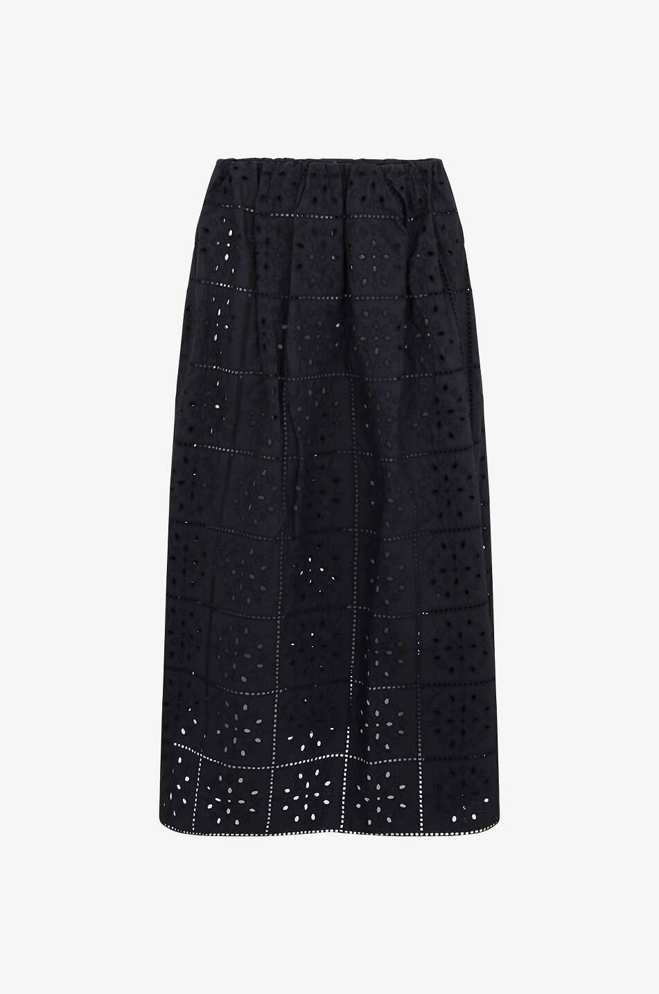 Jupe midi évasée en coton à broderies anglaises