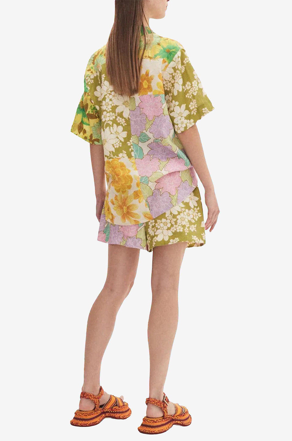 Chemise à manches courtes en lin fleuri Elora Patchwork