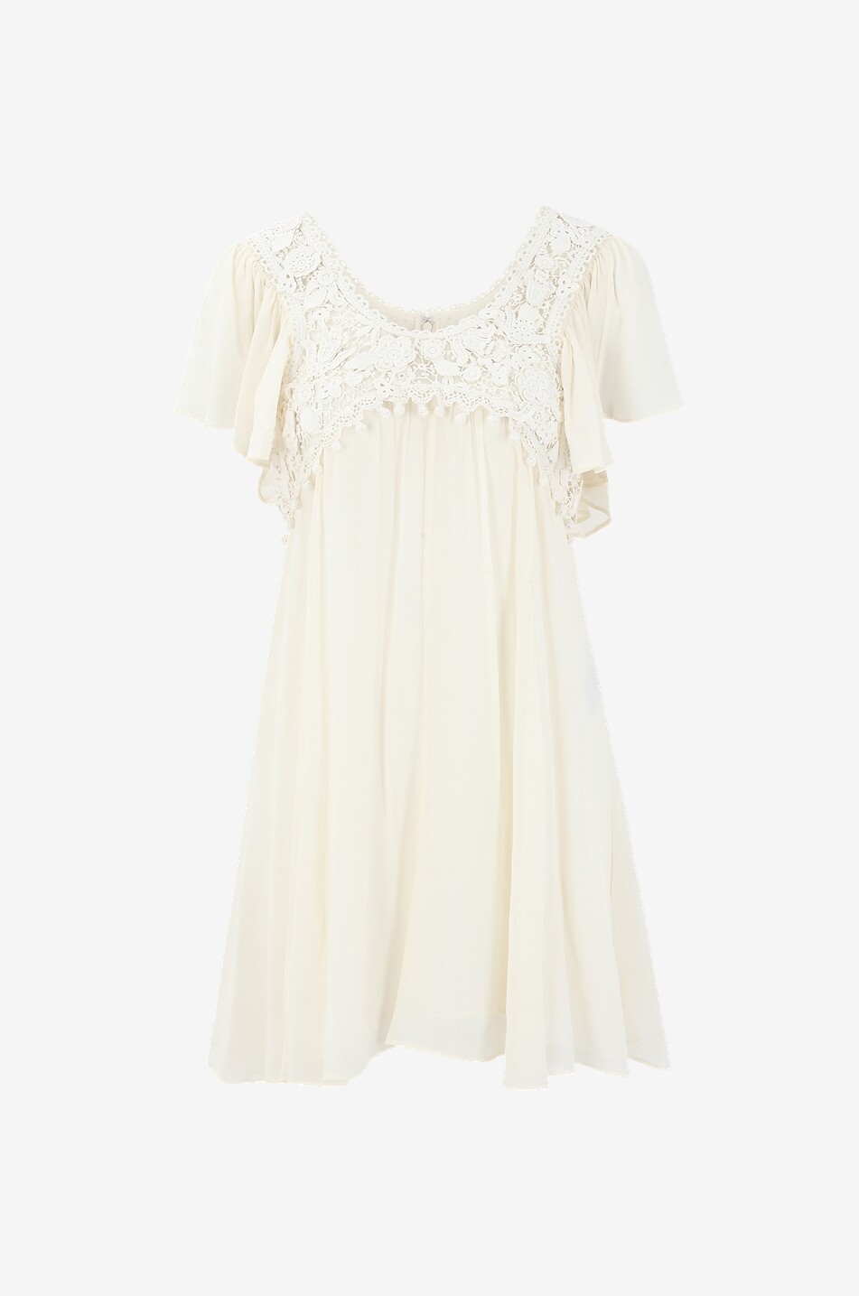 Robe empire courte en soie et dentelle Rema