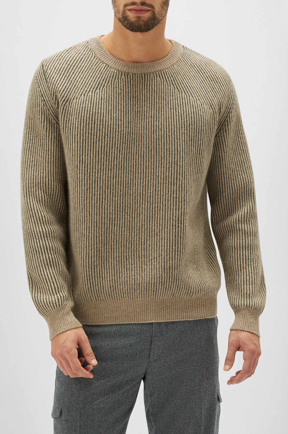 MAURIZIO BALDASSARI Pull en cachemire à cotes bicolores Vanise Homme Beige moyen 4