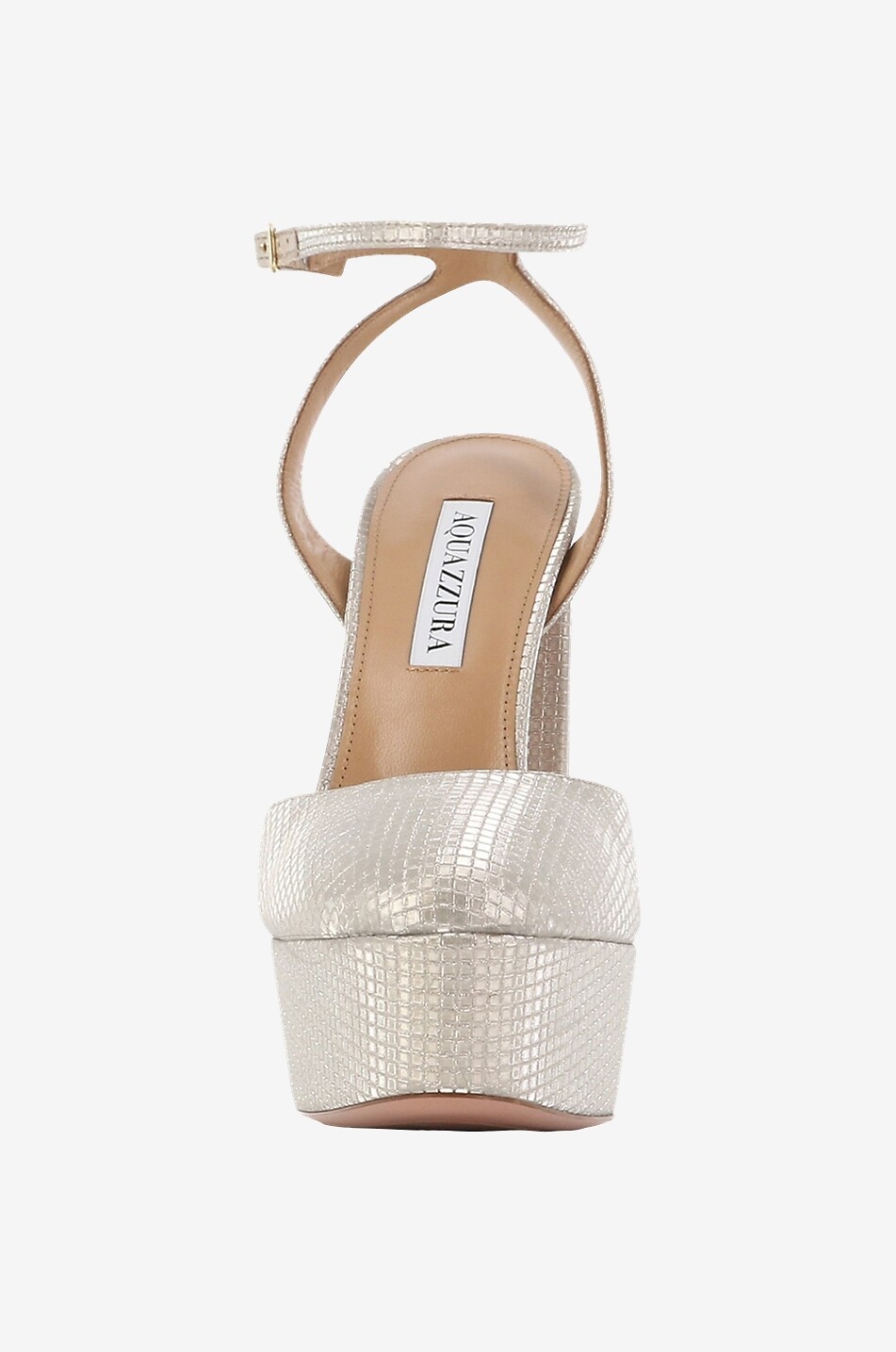 AQUAZZURA So High Plateau 140 strappy metallic fabric pumps Women SILVER 2