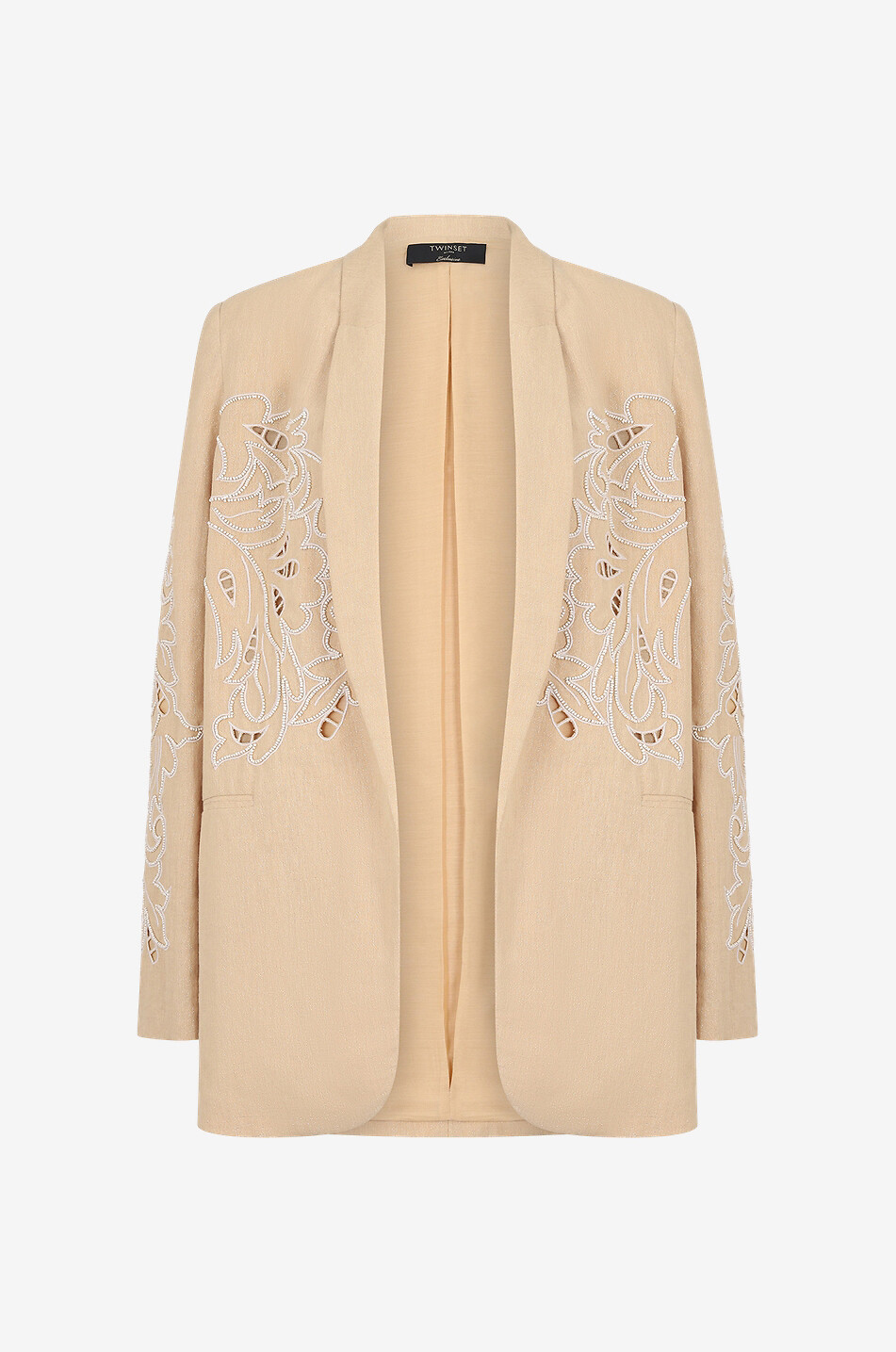 Open oversized openwork embroidered blazer