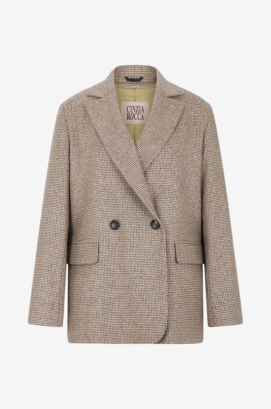 Double-breasted oversized virgin wool houndstooth blazer