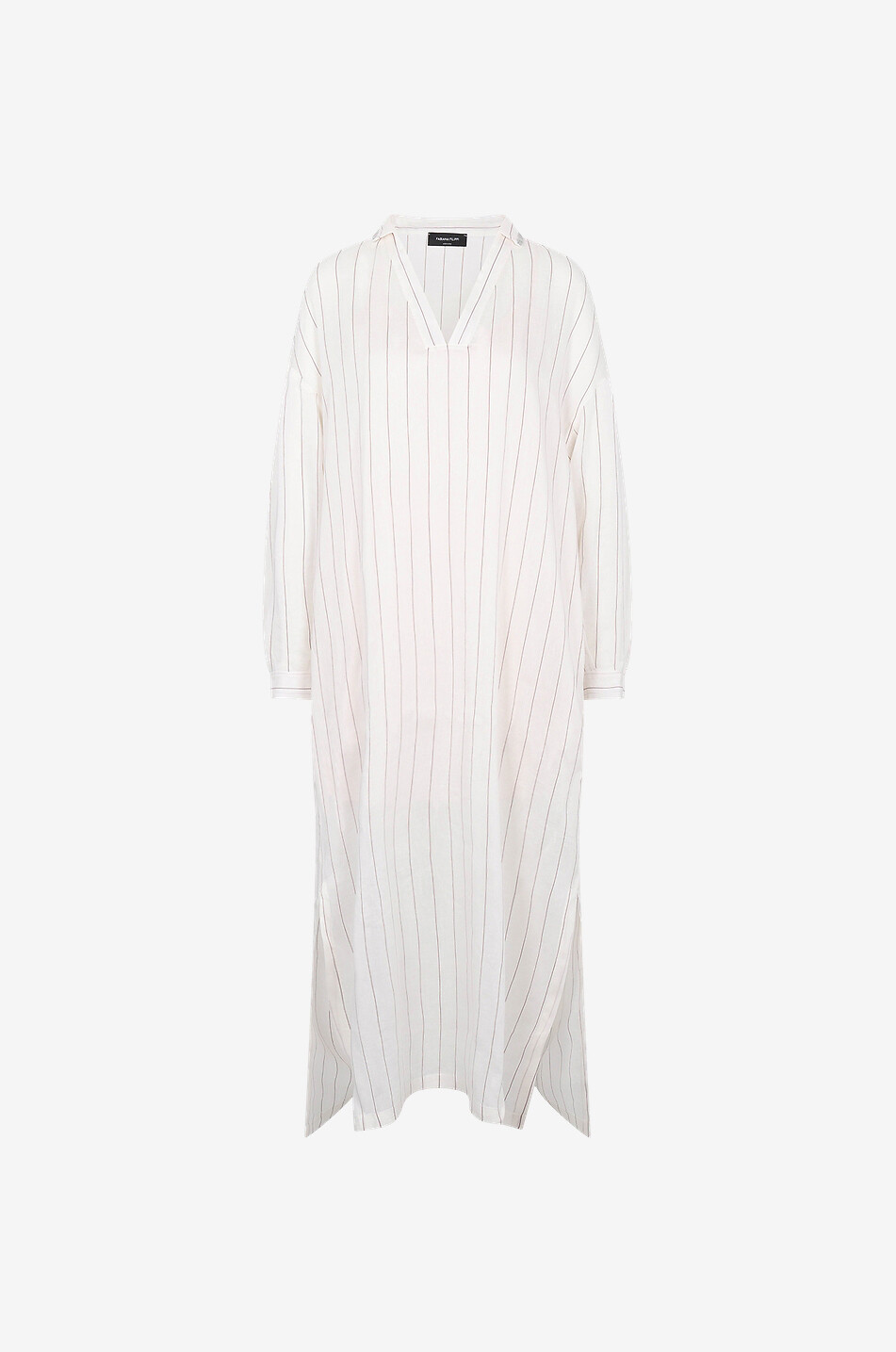 Linen blend pinstripe caftan midi dress