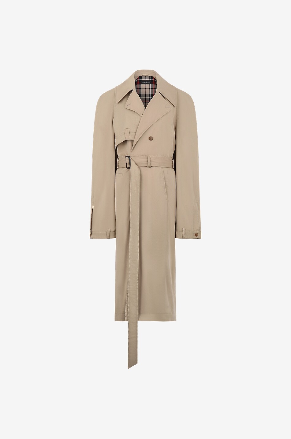 Deconstructed long gabardine trench coat