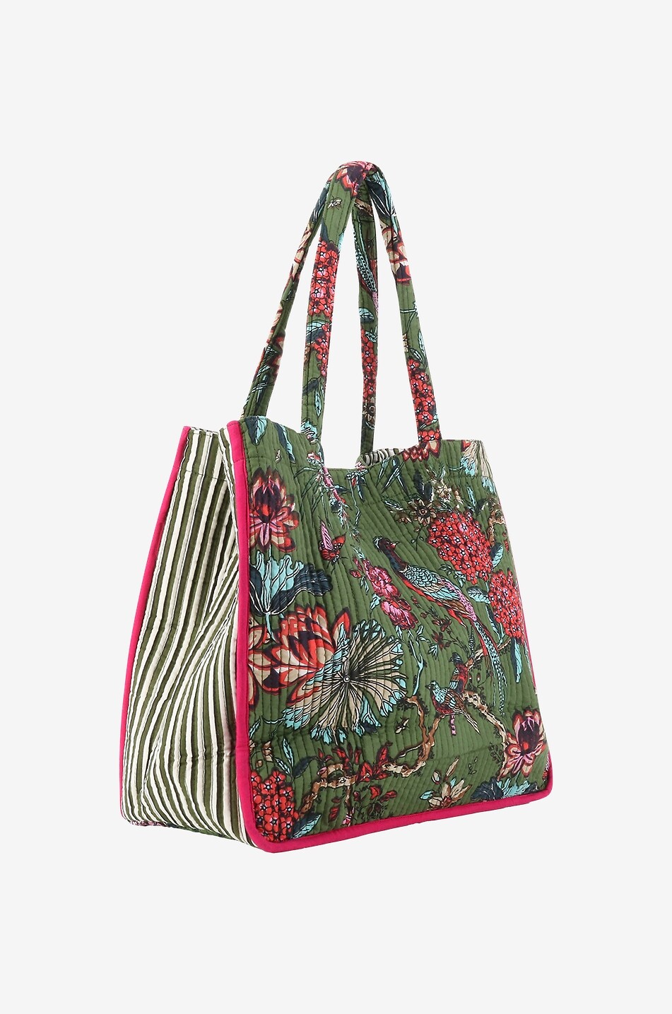 CAROLINE DE BENOIST Sac cabas en coton matelassé Oiseau Vert Maison VERT 2