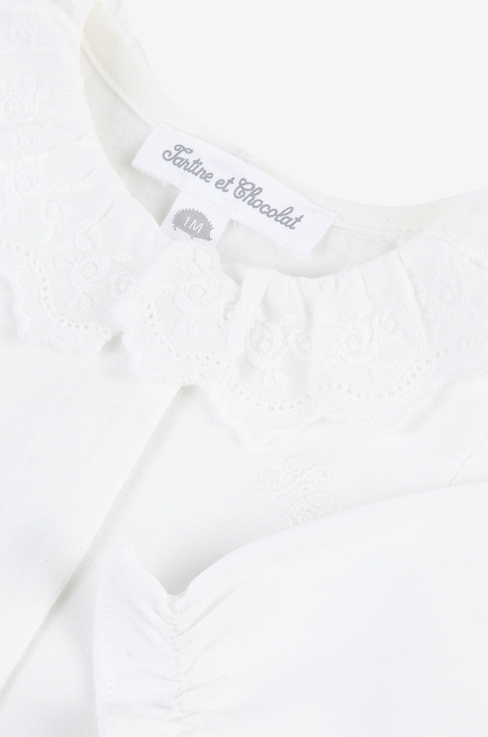 Baby long-sleeve bodysuit with embroidered collar
