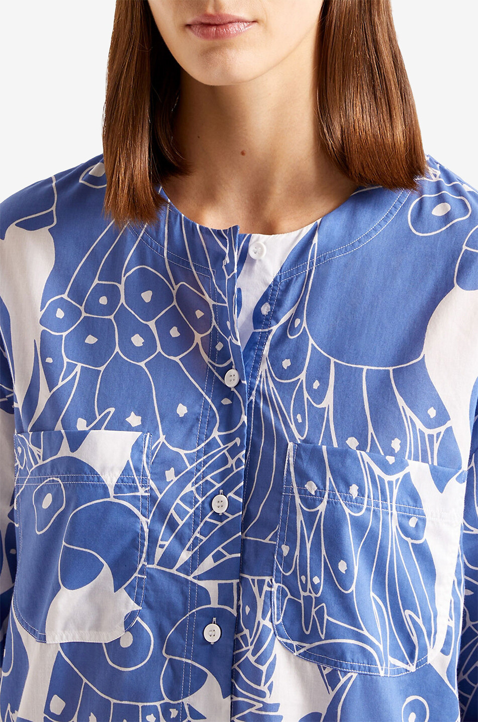 ERES Ricardo parrot printed button-down short tunic Women MEDIUM BLUE 4
