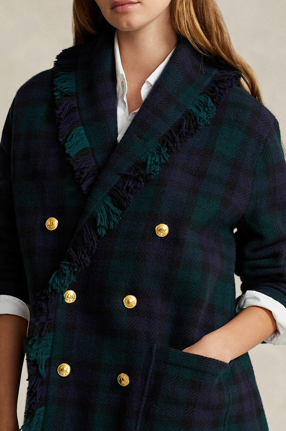 POLO RALPH LAUREN Blackwatch Plaid double-breasted wool blazer Women BLACK 5