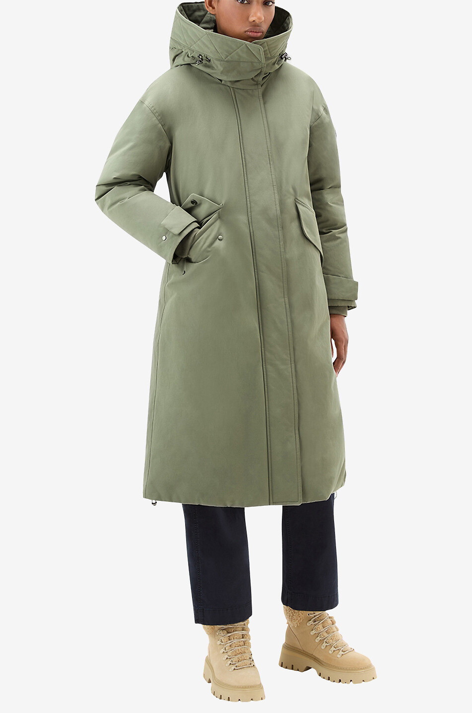 WOOLRICH Langer Parka aus Baumwolle Ramar Cloth Damen HELLGRÜN 5