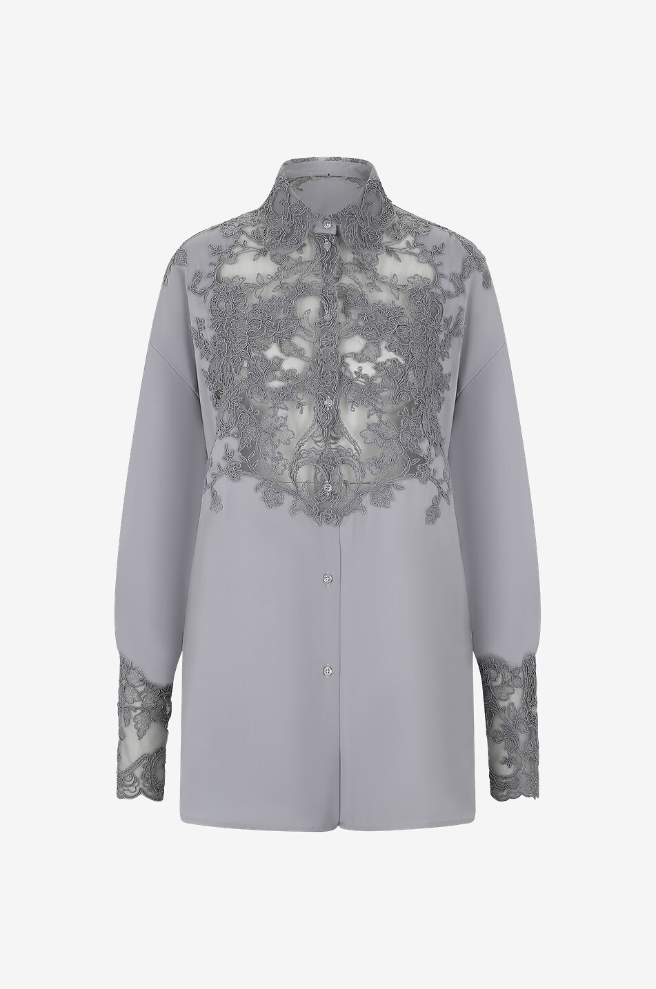 Lace and silk oversize shirt