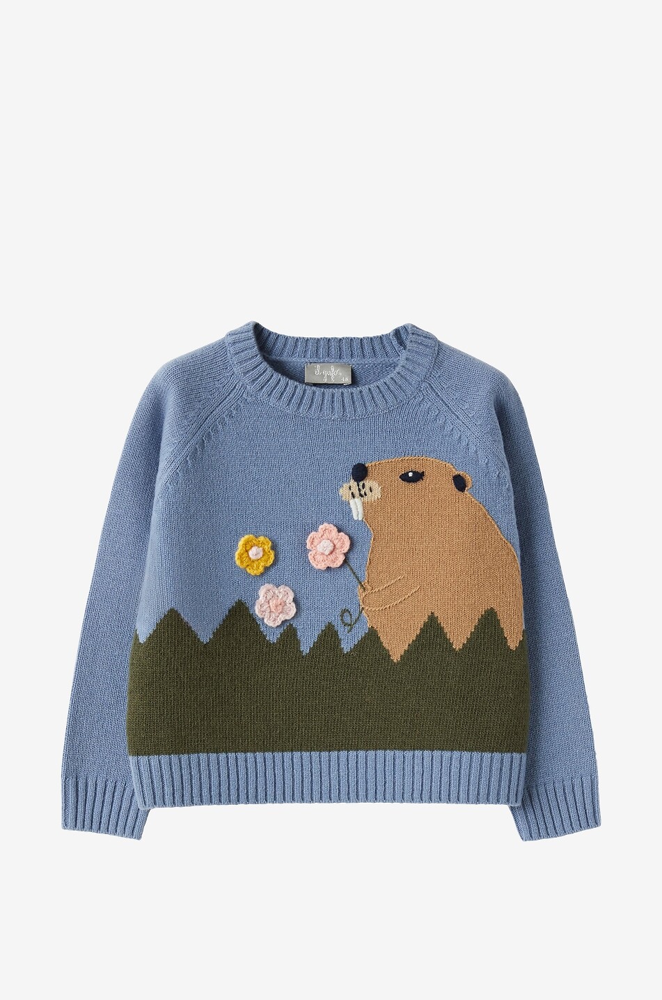 Mädchen-Jacquardpullover mit Stickereien Biber