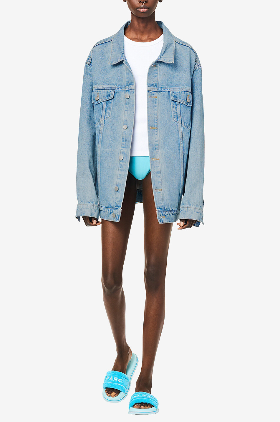 MARC JACOBS Mules plates en éponge brodées The Slide Femme BLEU 4