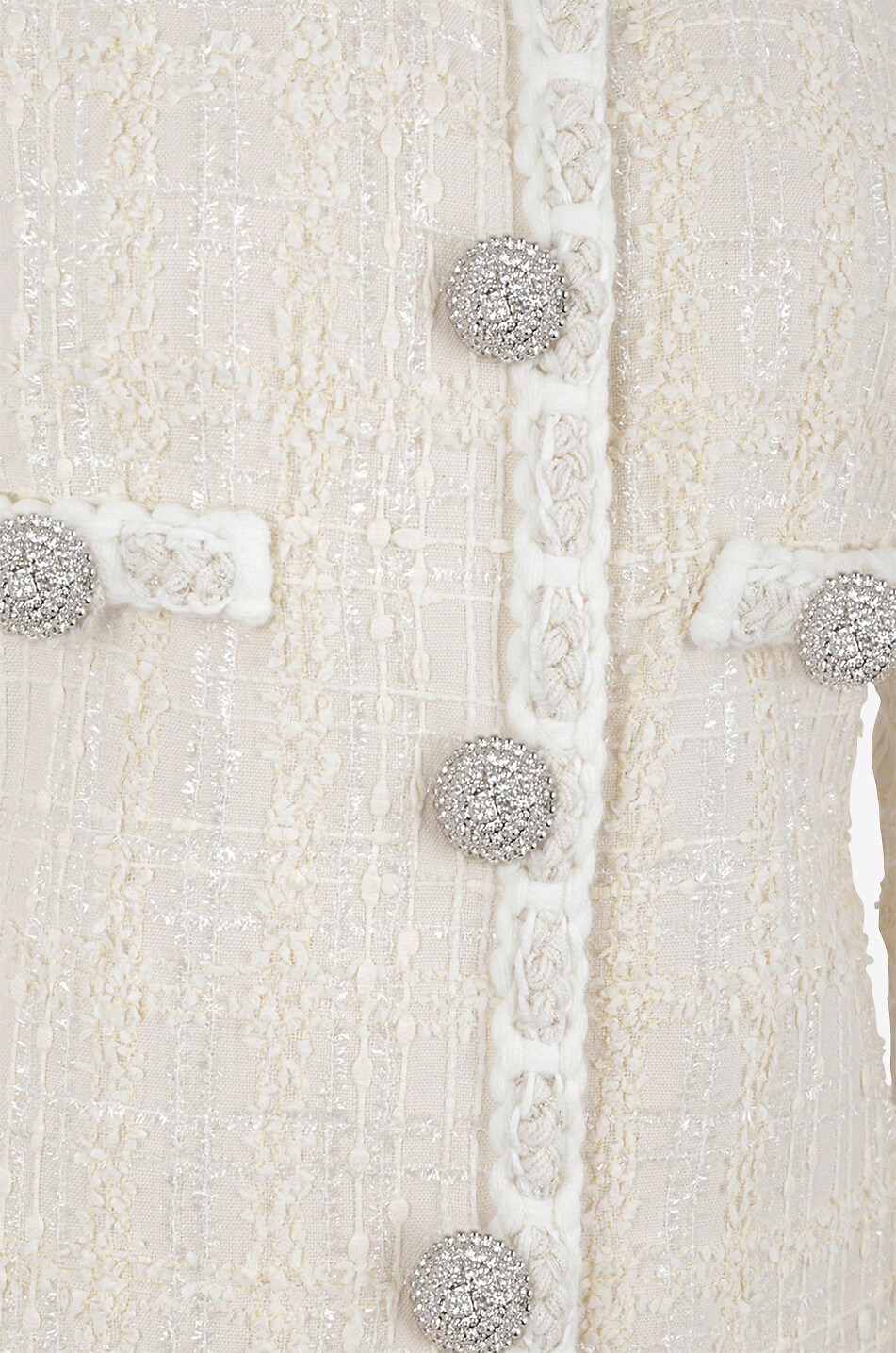 Cinched tweed suit jacket with crystal buttons