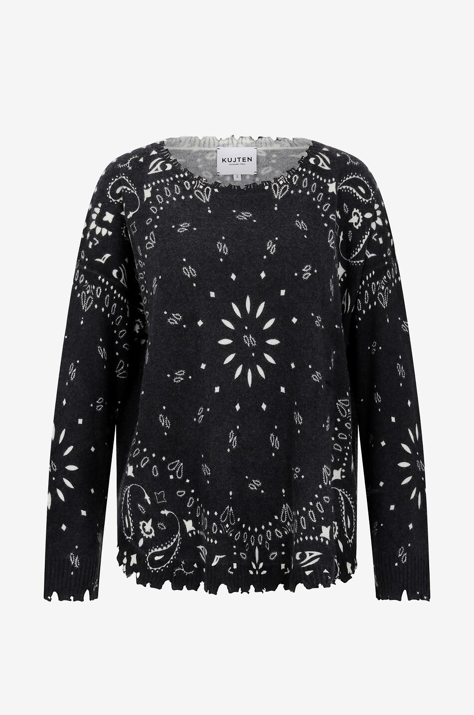 KUJTEN Pull à col rond en cachemire Mela Bandana Femme NOIR 1