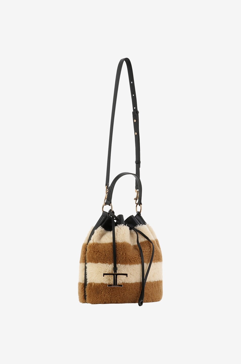 TOD'S Timeless T Small striped bi-material bucket bag Women MULTI COLOURED 5