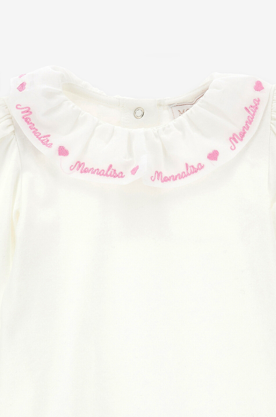 Long-sleeved baby jersey body with embroidered collar