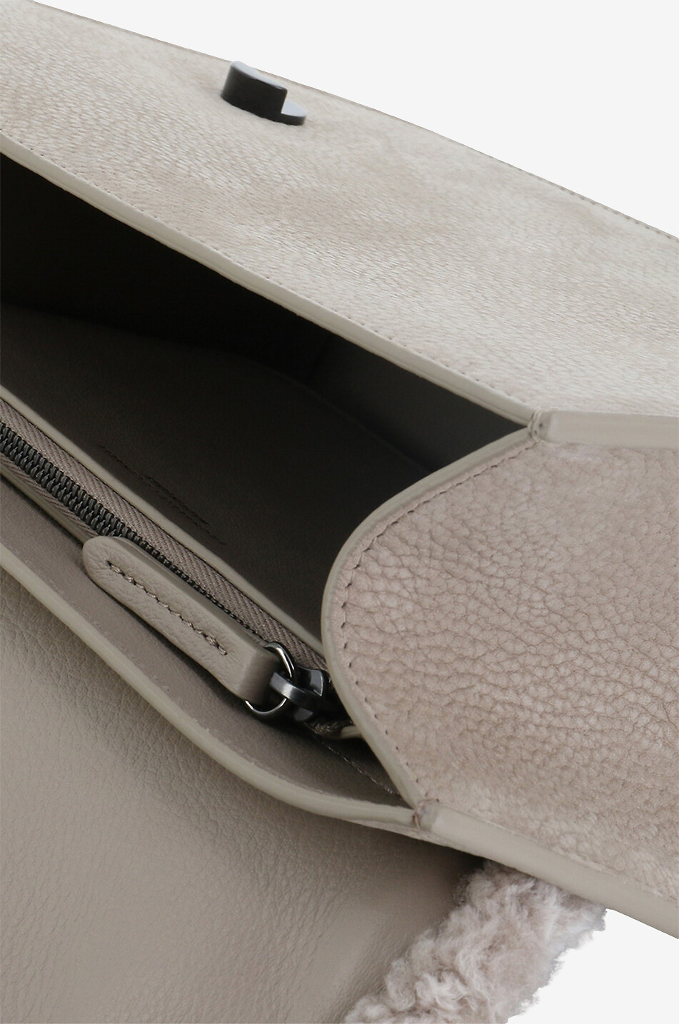 BRUNELLO CUCINELLI Handtasche aus Nubukleder und Shearling Damen MITTELGRAU 6
