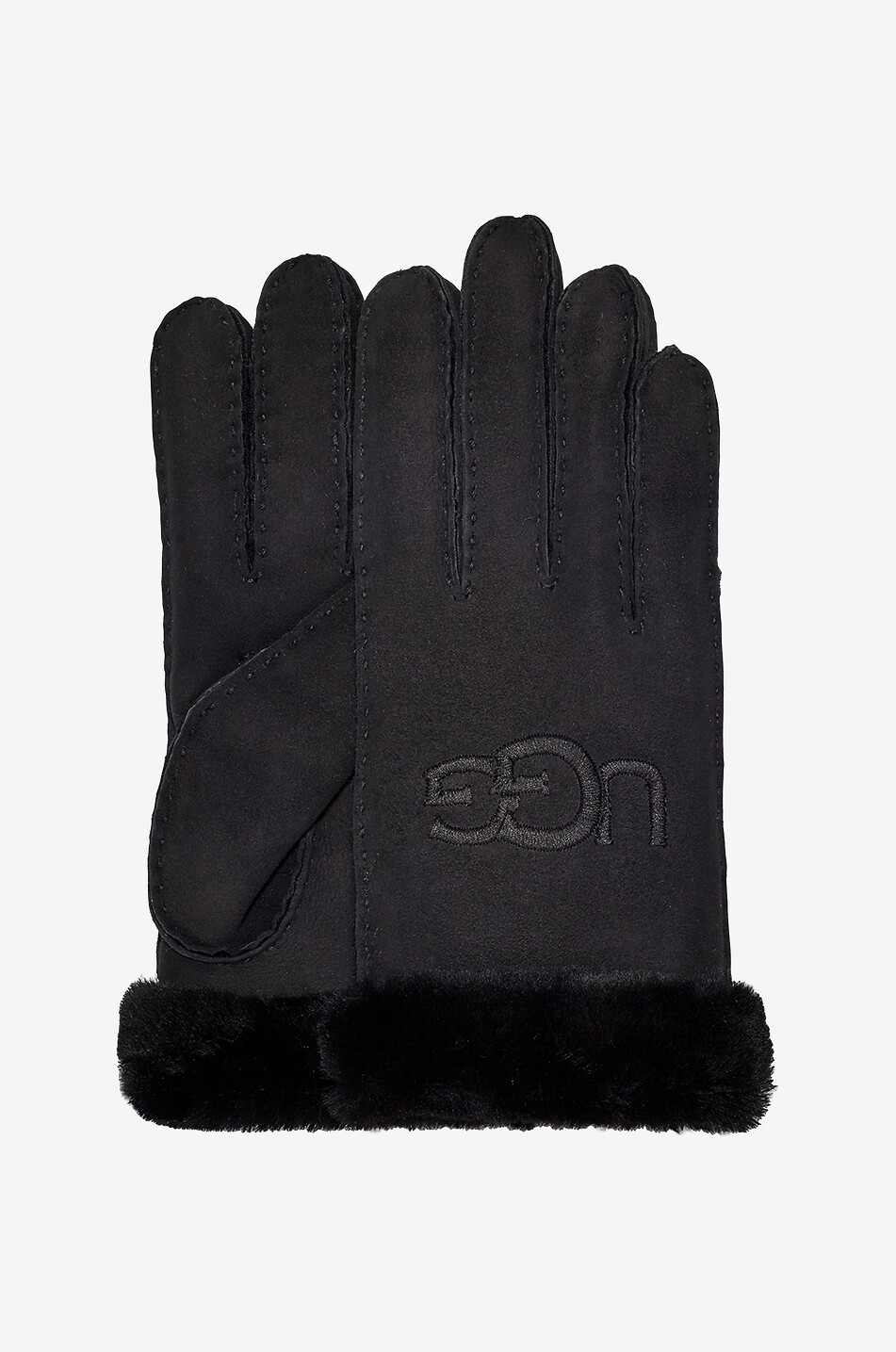 UGG Logo embroidered shearling and suede gloves Women BLACK 2
