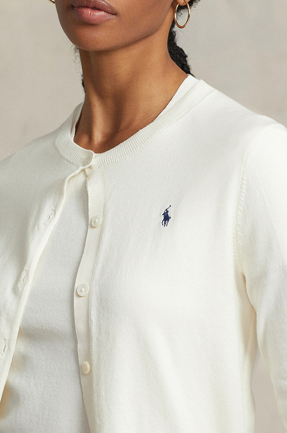 POLO RALPH LAUREN Feiner Baumwollmix-Cardigan mit Rundhals Pony Damen CREMEFARBEN 5