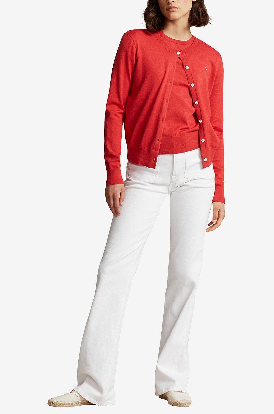 POLO RALPH LAUREN Feiner Baumwollmix-Cardigan mit Rundhals Pony Damen ROT 4