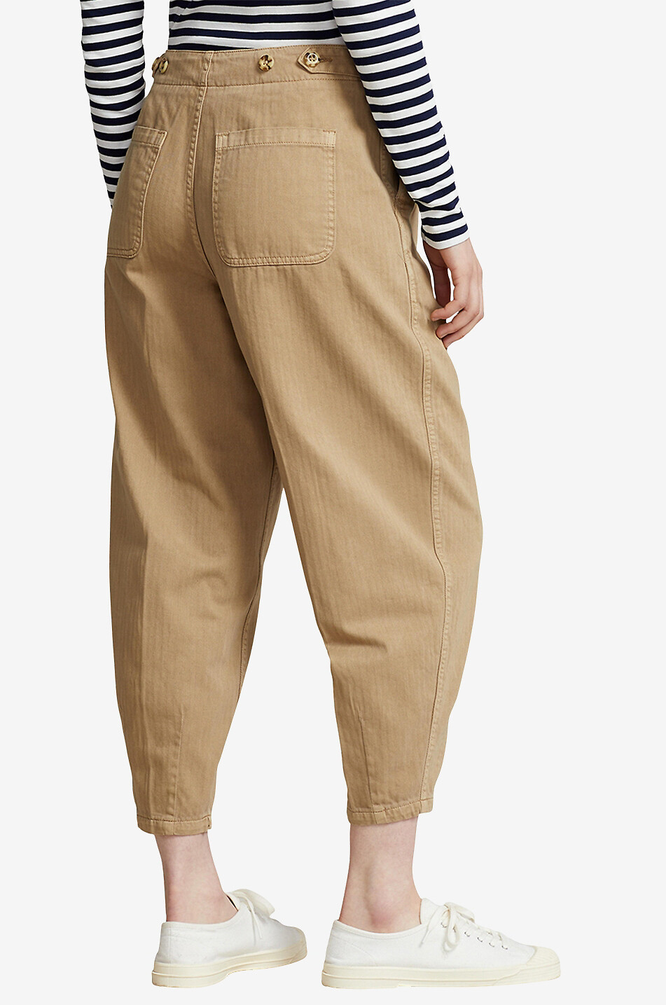 Verkürzte Karottenhose aus Fischgräten-Baumwolle