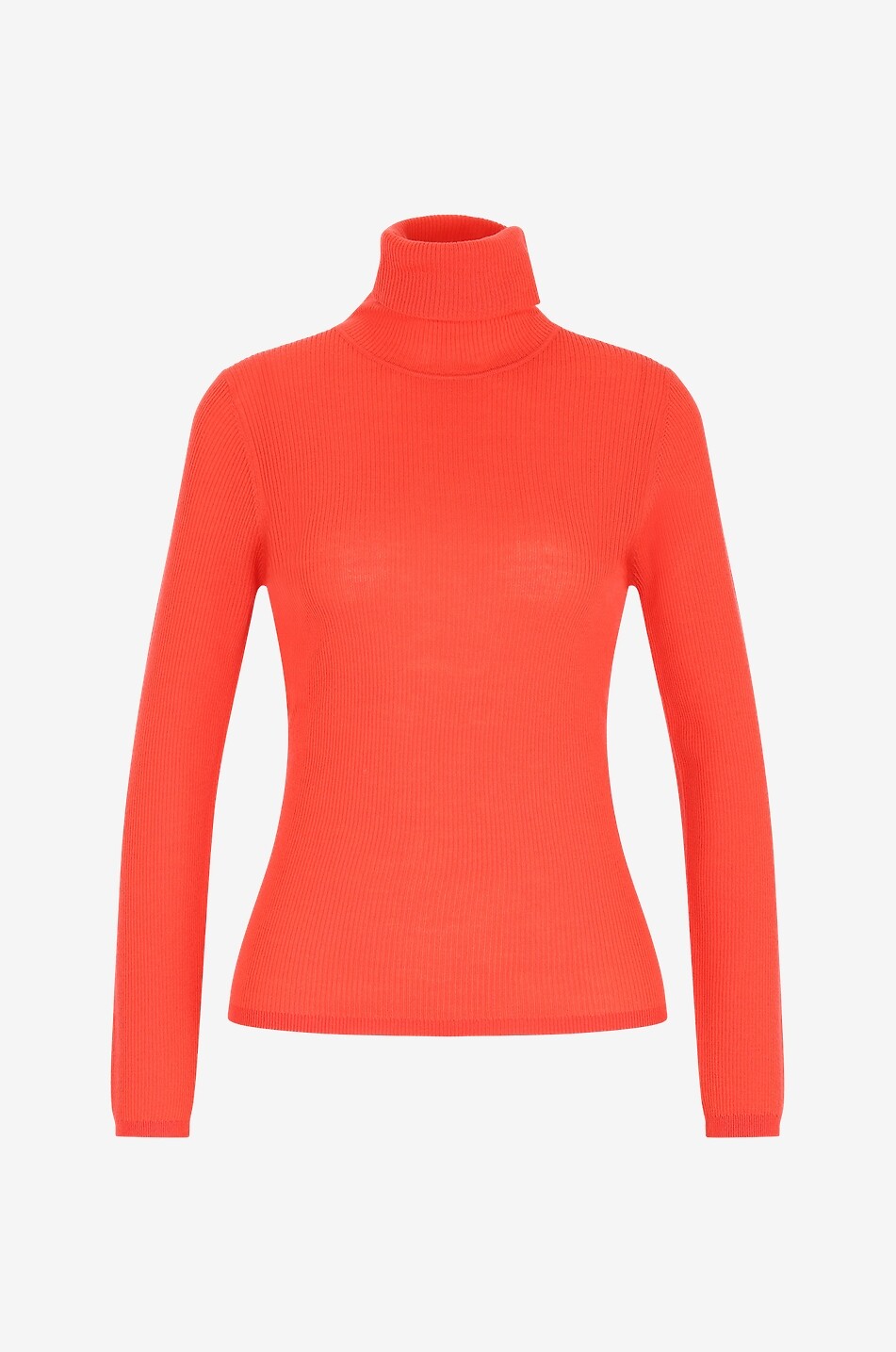 Fine turtleneck rib knit sheath jumper